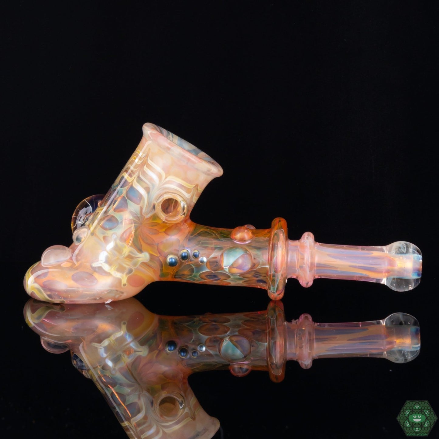 DBE 503 Glass - Dry Pipe #3, an artistic fumed glass pipe designed for smooth draws, featuring a unique fumed design that creates color-changing effects with use, a comfortable size for easy handling and daily use, and balanced airflow for flavorful hits.