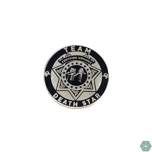 Death Star Hat Pin with a galactic-inspired design, a high-quality enamel pin perfect for fans of iconic space themes and sci-fi lovers