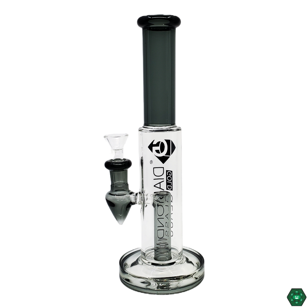  Side view of the Diamond Glass 10.5” Straight Tube, highlighting its classic shape and robust design for long-lasting use and efficient smoke diffusion.
