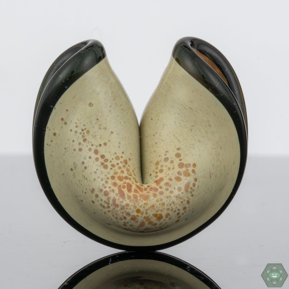 Dux Glass Tan Fortune Cookie Pendant – Handcrafted artisan glass jewelry piece with a warm tan color and unique craftsmanship