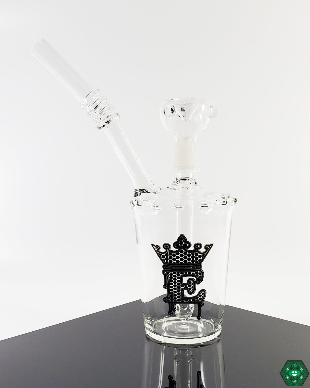  E Glass Cup 8.25-inch water pipe featuring a 3-hole perc for superior filtration and smooth smoking experience.