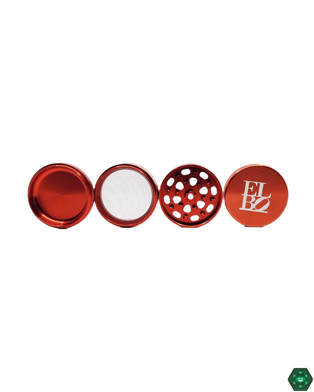  Elbo Medium Grinder opened, revealing its 4-stage compartments and sharp grinding teeth for consistent results every time.