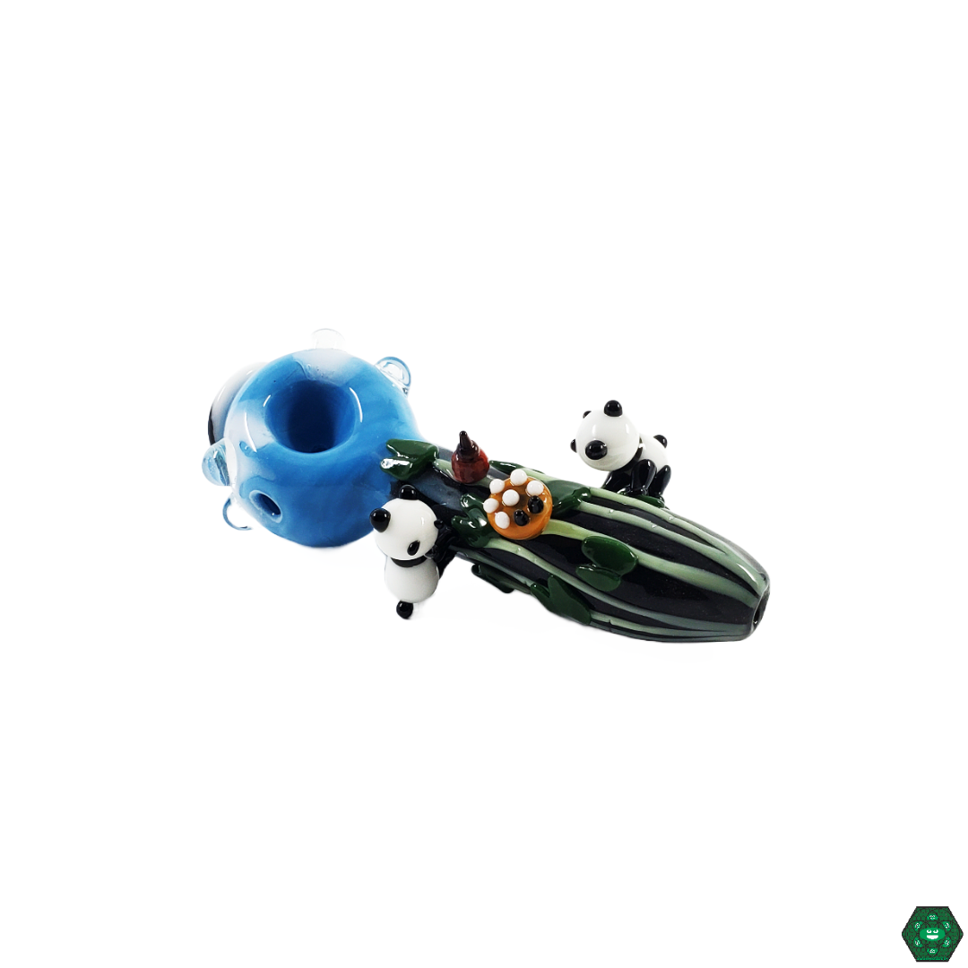 Empire Glassworks Climbing Pandas Spoon featuring a playful panda design with pandas climbing bamboo, offering efficient airflow and smooth, enjoyable hits.