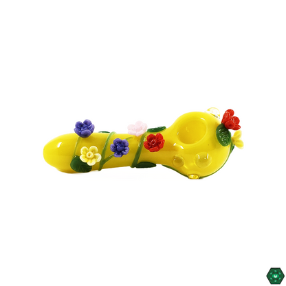  Empire Glassworks Sunshine Garden Spoon in hand, demonstrating its ergonomic 4.75-inch size with a side carb for smooth, controlled pulls during every session.