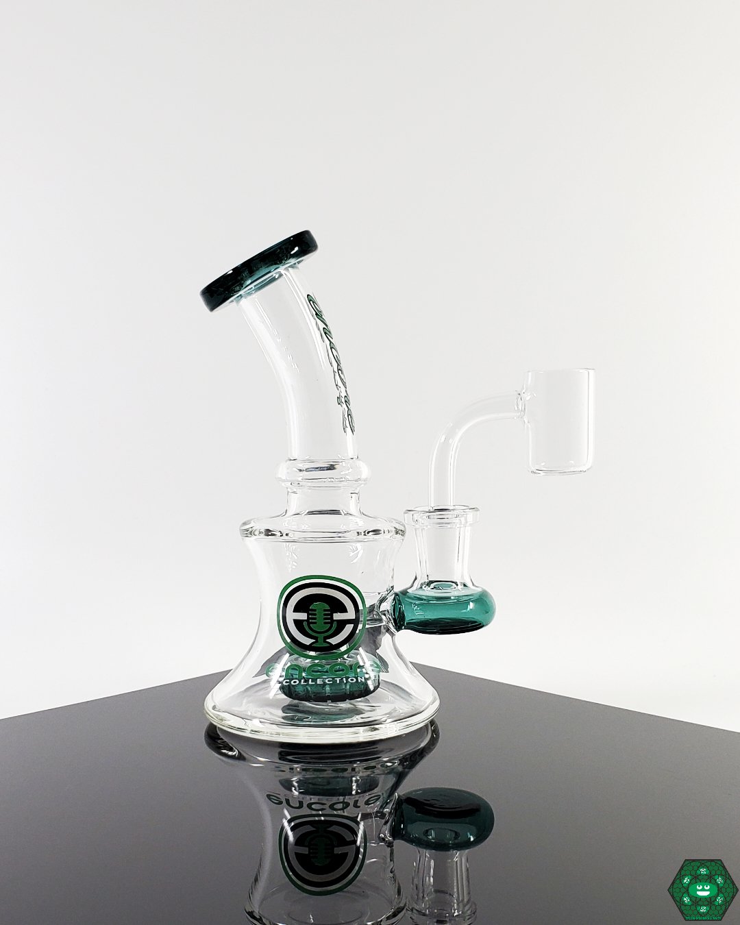 Encore Glass Mini Banger Hanger featuring a quartz nail and a percolator system for enhanced flavor and smooth dabs.