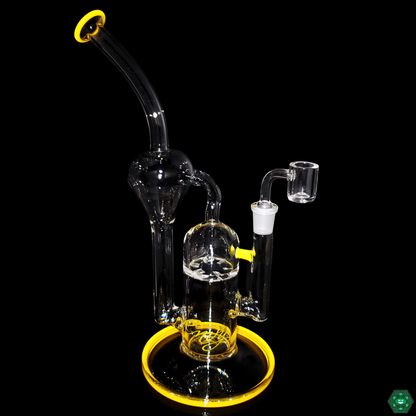 Envy Glass 12" Turbine Recycler featuring a 6-hole turbine perc, 14mm female joint, and sleek borosilicate glass construction, offering smooth, high-quality draws and splashback reduction.