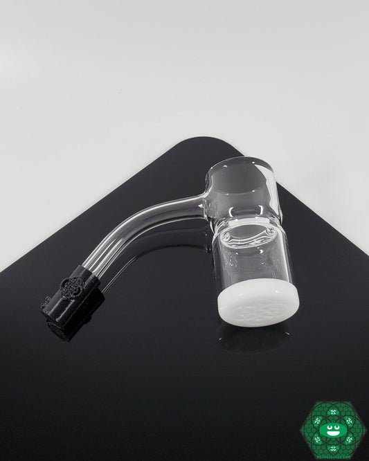 Eternal Quartz 30mm Opaque Splash Guard Banger with a 10mm male joint and 45° angle, designed for superior heat retention and spill prevention.