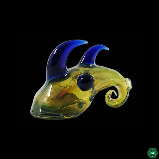 Fumed Horn Spoon Pipe, a curved glass pipe featuring a unique color-changing fumed design for an artistic smoking experience.