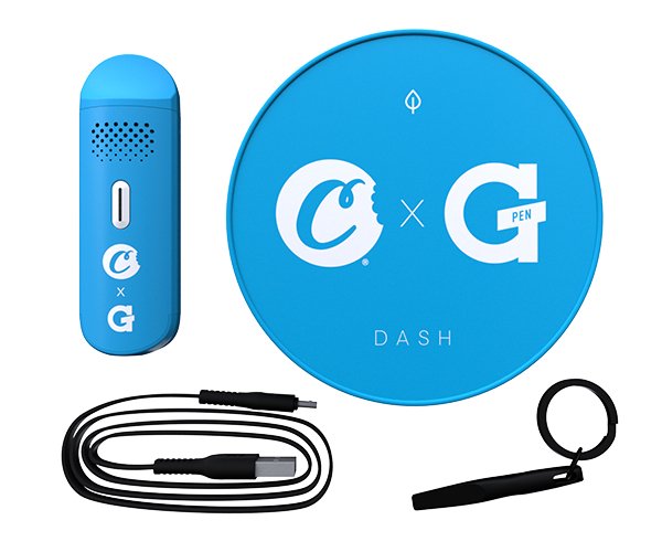 G Pen Dash Dry Herb Vaporizer: A close-up photo of the G Pen Dash vaporizer, showcasing its sleek, black design and highlighting its compact and portable form factor. The image should emphasize the device's lightweight and discreet nature, making it ideal for on-the-go use. The focus should be on the vaporizer's overall aesthetic, highlighting its modern and minimalist design.