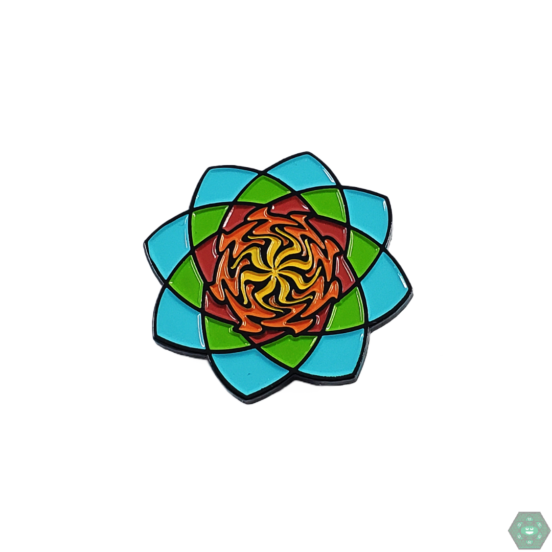 Close-up of the Geometric Hat Pin, featuring a bold wigwag pattern and vibrant colors, perfect for modern art enthusiasts and accessory collectors.