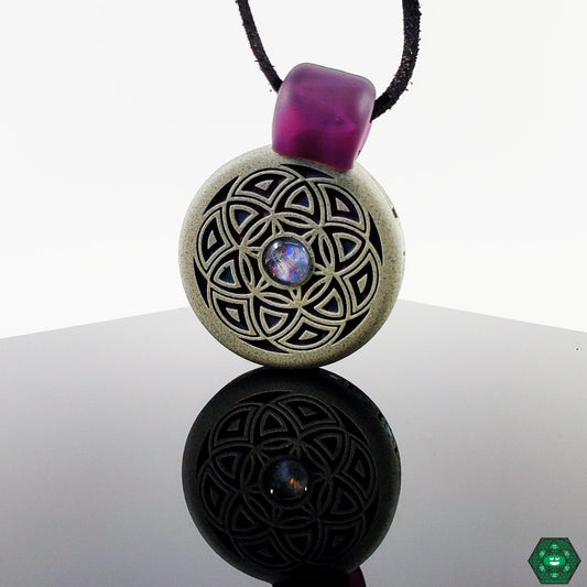 Glass Maze Pendant #3, a beautifully crafted pendant featuring an 8mm opal accent, signed and dated by the artist for authenticity, a unique design by Glass Maze, ideal for wearable art collectors, and perfect for adding a touch of artistry to your style.