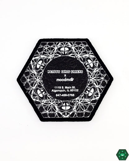 Headdy Mood Mat Hexagon, a premium glass piece protector with a hexagonal design that provides stable support for glass pieces. Crafted from high-quality, heat-resistant materials, it protects surfaces from scratches and heat damage, ideal for showcasing and preserving glass art.
