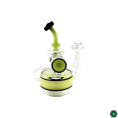  Comparing Glass Tribe 9" Disk Recycler with other dab rigs, emphasizing its superior filtration and sleek, functional design for high-quality dabbing.