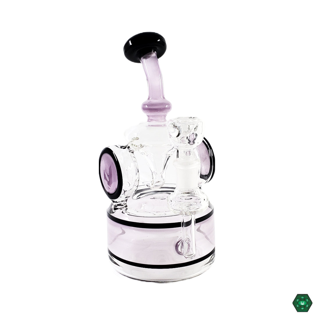 Glass Tribe 9" Disk Recycler in hand, demonstrating its ergonomic build and comfortable size for easy handling and smooth dabbing sessions.