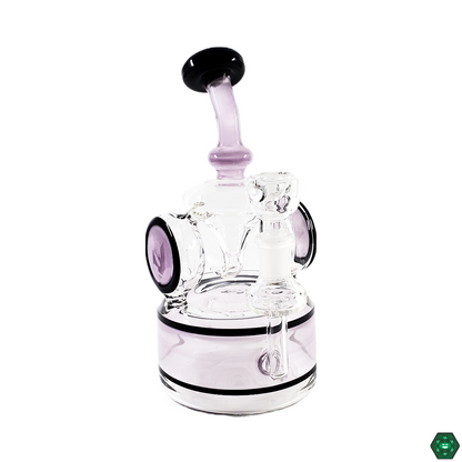 Glass Tribe 9" Disk Recycler in hand, demonstrating its ergonomic build and comfortable size for easy handling and smooth dabbing sessions.