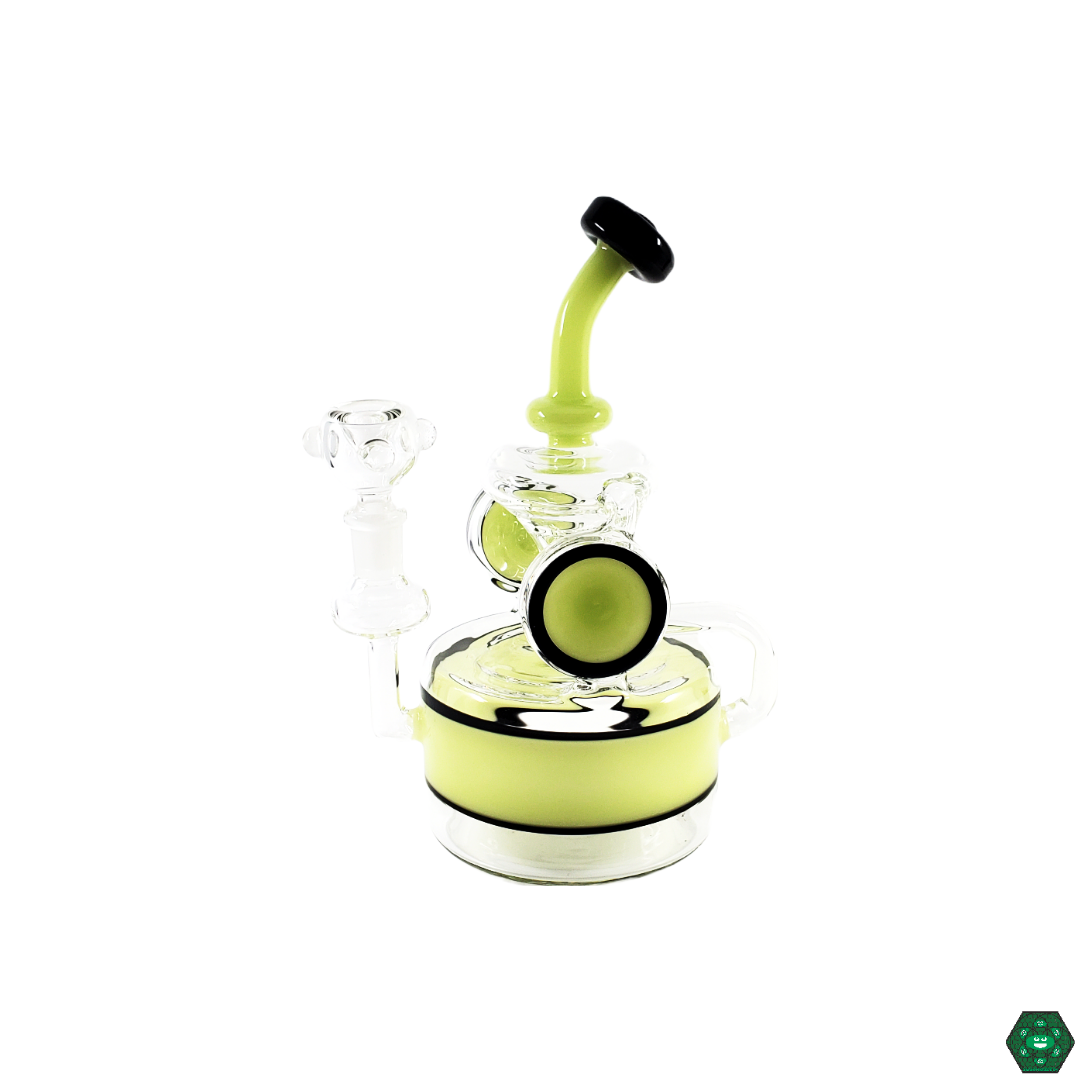 Glass Tribe 9" Disk Recycler showcasing its high-performance capabilities, providing smooth vapor and optimized filtration for enhanced dabbing sessions.