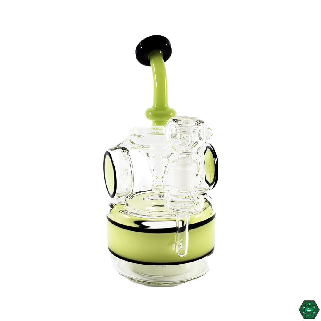 Glass Tribe 9" Disk Recycler with splash guard, ensuring a clean and smooth smoking experience with effective filtration.