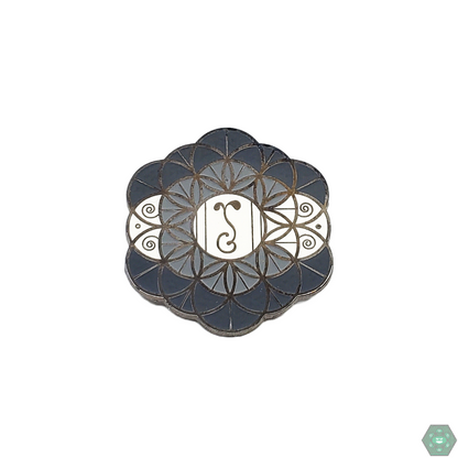 Grass Roots Flower of Life Hat Pin, featuring an intricate design with the symbolic 'Flower of Life' pattern, ideal for adding meaning and style to any accessory