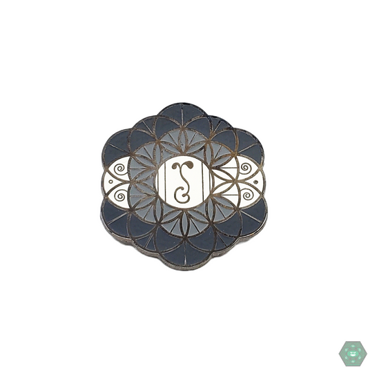 Grass Roots Flower of Life Hat Pin, featuring an intricate design with the symbolic 'Flower of Life' pattern, ideal for adding meaning and style to any accessory