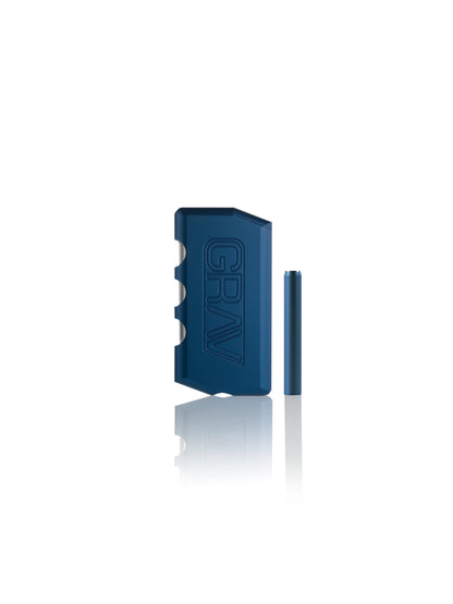 GRAV® Dugout, an all-in-one smoking system designed for on-the-go use, includes cannabis storage and a one-hitter in a single package, made from tough anodized aluminum, comes with a travel case.