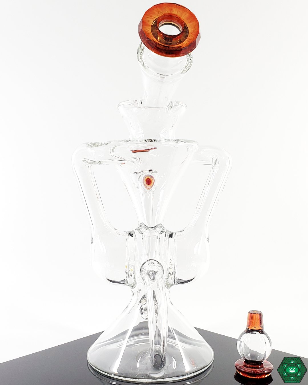 Handcrafted Brick Glass Clear Klein Recycler, a collector’s dab rig with intricate ruby accents.