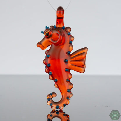 Liz Wright Glass - Seahorse Pendant #2 - @Lizwrightglass - Handcrafted Seahorse Pendant #2: This elegant glass pendant by Liz Wright showcases a beautifully detailed seahorse design, highlighting the artist's skill and creating a unique piece of art jewelry perfect for ocean enthusiasts and collectors.