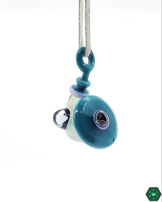J Mass Glass Pendant, a handcrafted glass art piece featuring a unique design, perfect for collectors and wearable art enthusiasts.