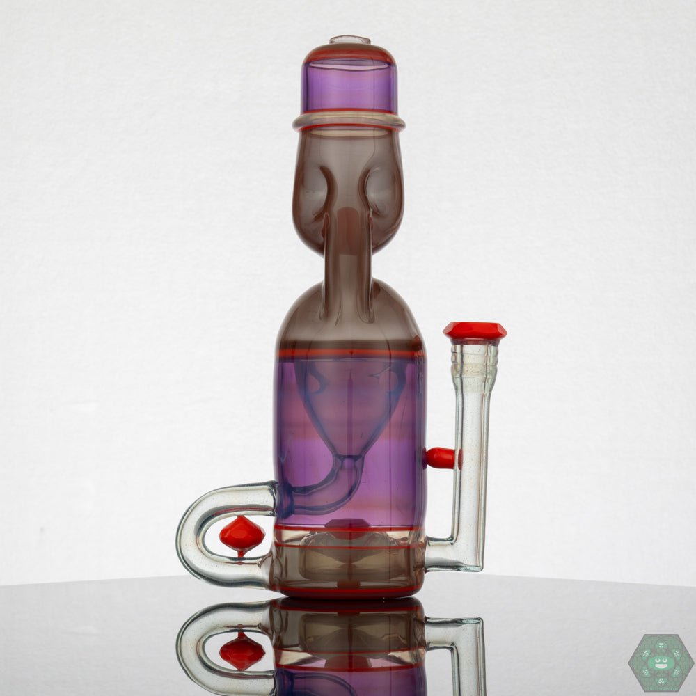 Jack Blew Glass Full Size Ramune Recycler (Red Crayon) – Handcrafted with a 4-hole perc and 10mm female 45° joint for smooth filtration.