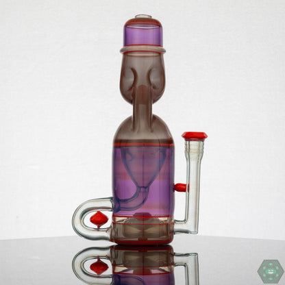 Jack Blew Glass Full Size Ramune Recycler (Red Crayon) – Handcrafted with a 4-hole perc and 10mm female 45° joint for smooth filtration.