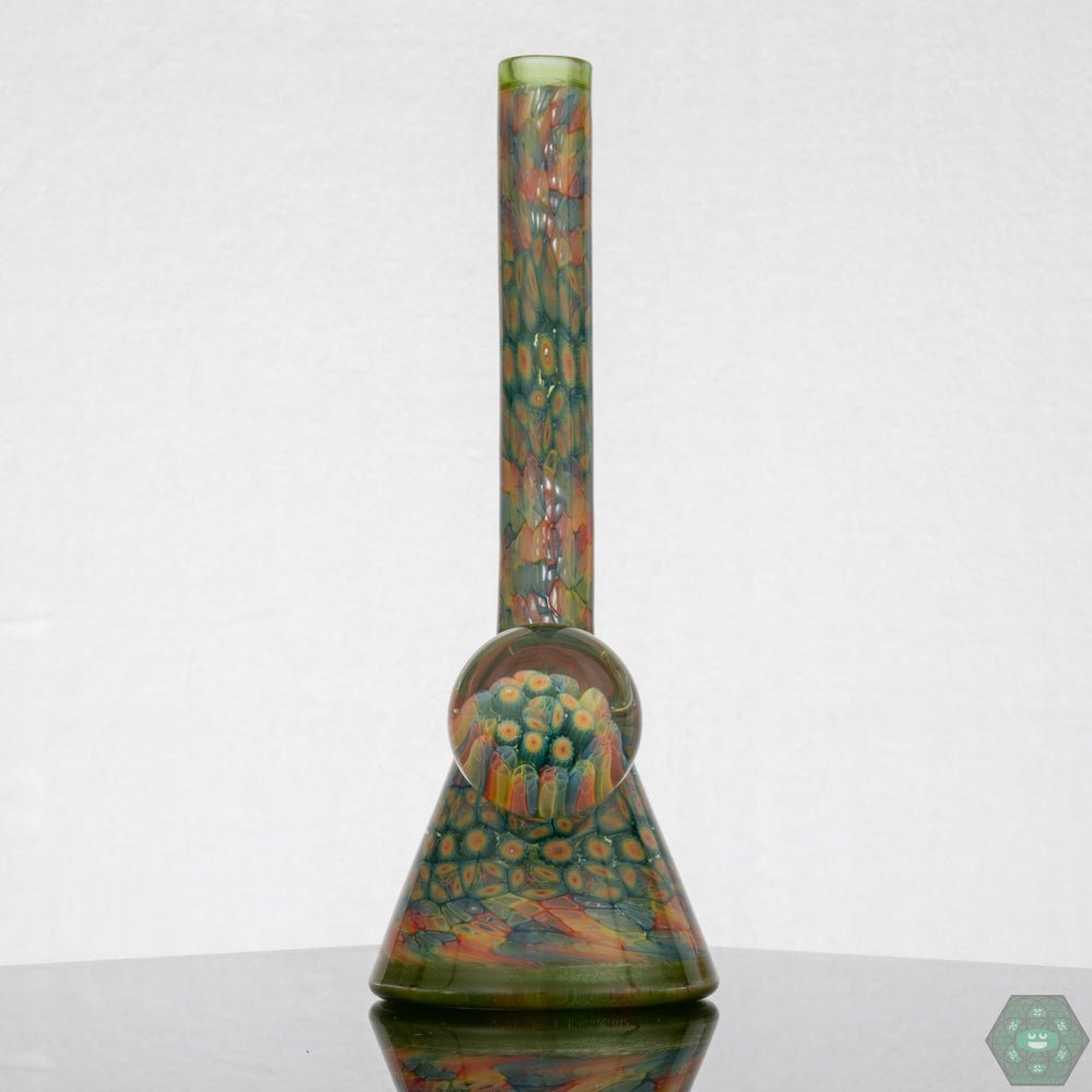 Jeff Heathbar Full Murrine Mini Tube with Marble – Eye-catching dab rig with detailed murrine artistry, marble accents, and smooth, flavorful dabbing.