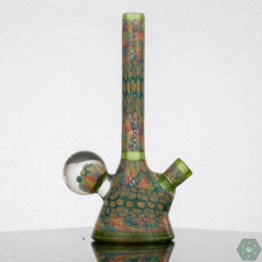 Jeff Heathbar Full Murrine Mini Tube with Marble – 10mm art glass rig featuring intricate murrine and marble detailing for a smooth and flavorful dab experience.