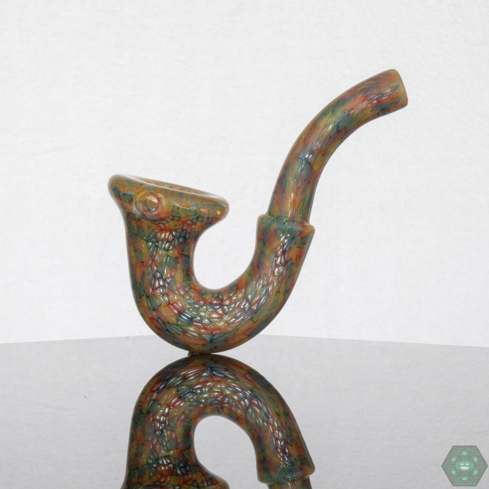 Jeff Heathbar Glass Sherlock – Handcrafted murrini Sherlock pipe featuring unique artistic details, perfect for collectors.