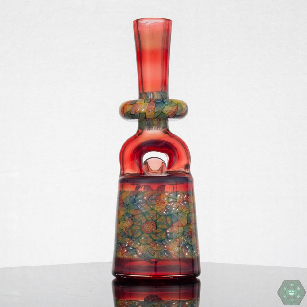 Jeff Heathbar Murrine Stirrup Bottle – Unique and collectible art glass piece with beautiful murrine design, perfect for high-end collectors.

