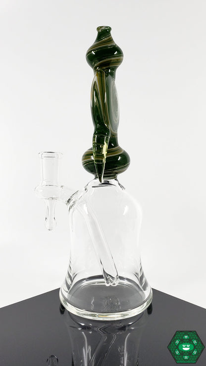 Jon E Walker Mini Tube – 8.75-inch glass pipe with 3-hole perc, 14mm female 90-degree joint, designed for smooth, filtered hits.
