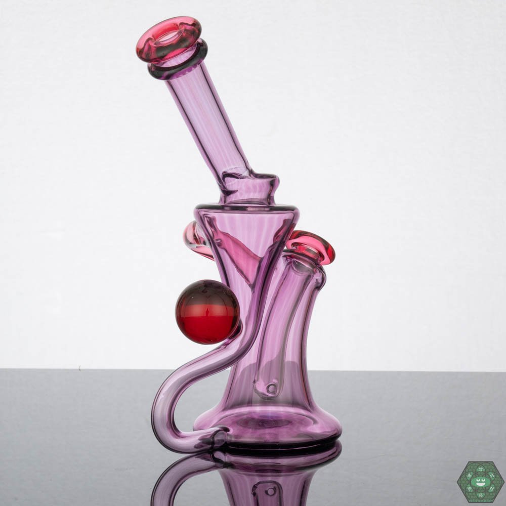 Kilo Glass Limited Edition Gold Amethyst Recycler – 7-inch height with signed authenticity and business card for collectors.