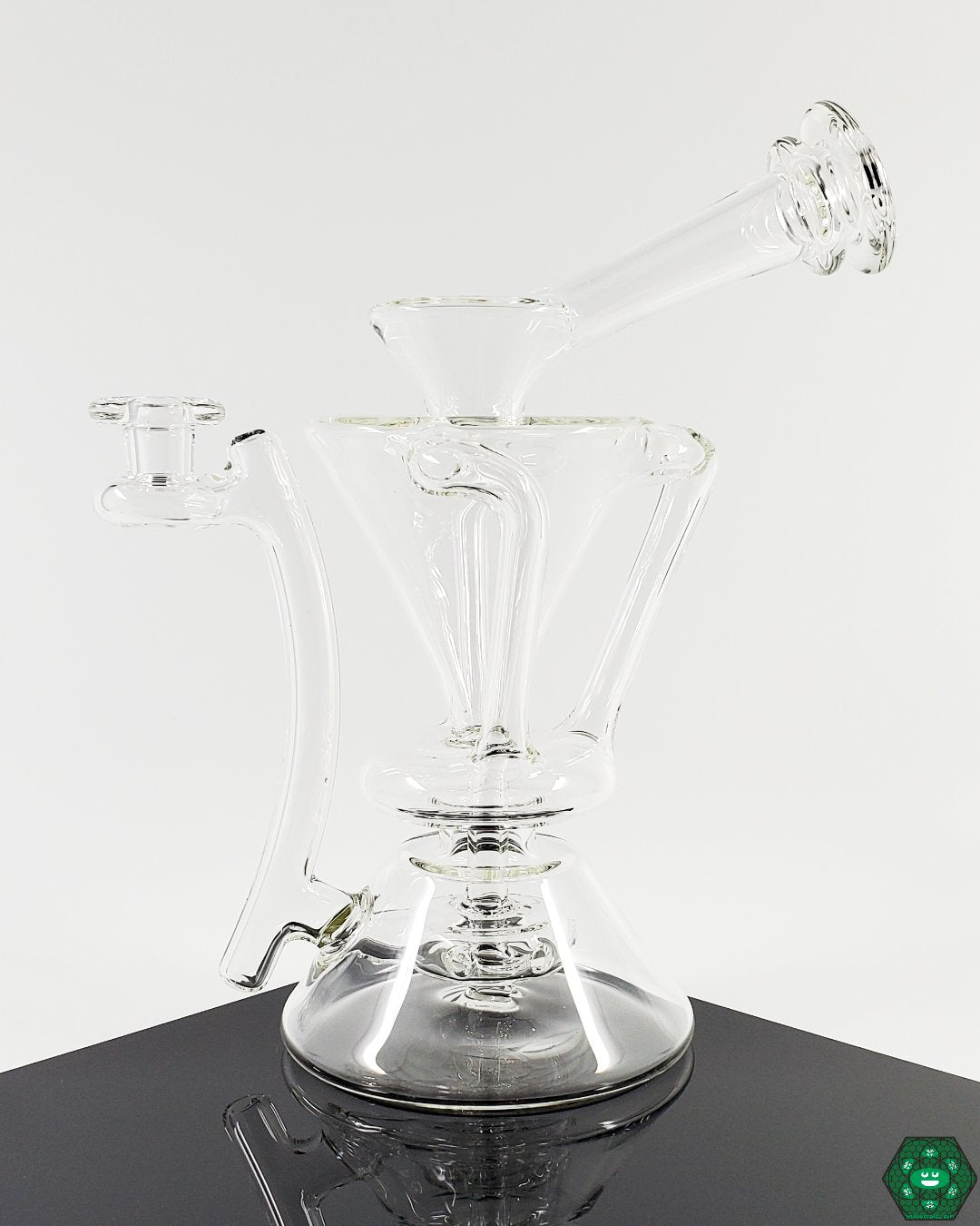  McGrew Glass Clear Internal Recycler #3 Details: Close-up showcasing the intricate internal recycling design and clear glass construction of this elegant and functional piece, highlighting its quality and performance.