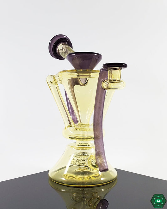  McGrew Glass Silver Serum Recycler, a unique glass rig for concentrates featuring an innovative silver serum feature for optimal filtration, crafted from high-grade borosilicate glass.
