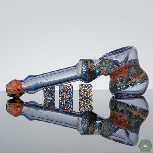 Middleton Glassworks - Chip Stacked Hammer, a unique hammer pipe with a layered design, featuring stacked chip aesthetic layered glass details for a distinct look, an ergonomic shape for a comfortable grip and enjoyable smoking experience, and smooth airflow designed for consistent, balanced hits.