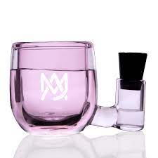  MJ Arsenal Pink ISO Station, a stylish and organized cleaning solution perfect for dabbing tools, made of durable borosilicate glass, designed to hold cotton swabs and cleaning solution for enhanced rig maintenance and flavor preservation, compact and easy to use for on-the-go sessions.