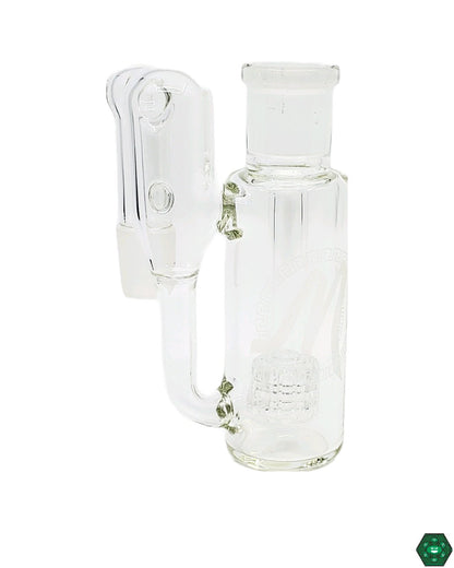 Monark Glass 38MM Matrix Recycler Ash Catcher in use, demonstrating its filtration capabilities and sleek design for enhanced dabbing sessions.