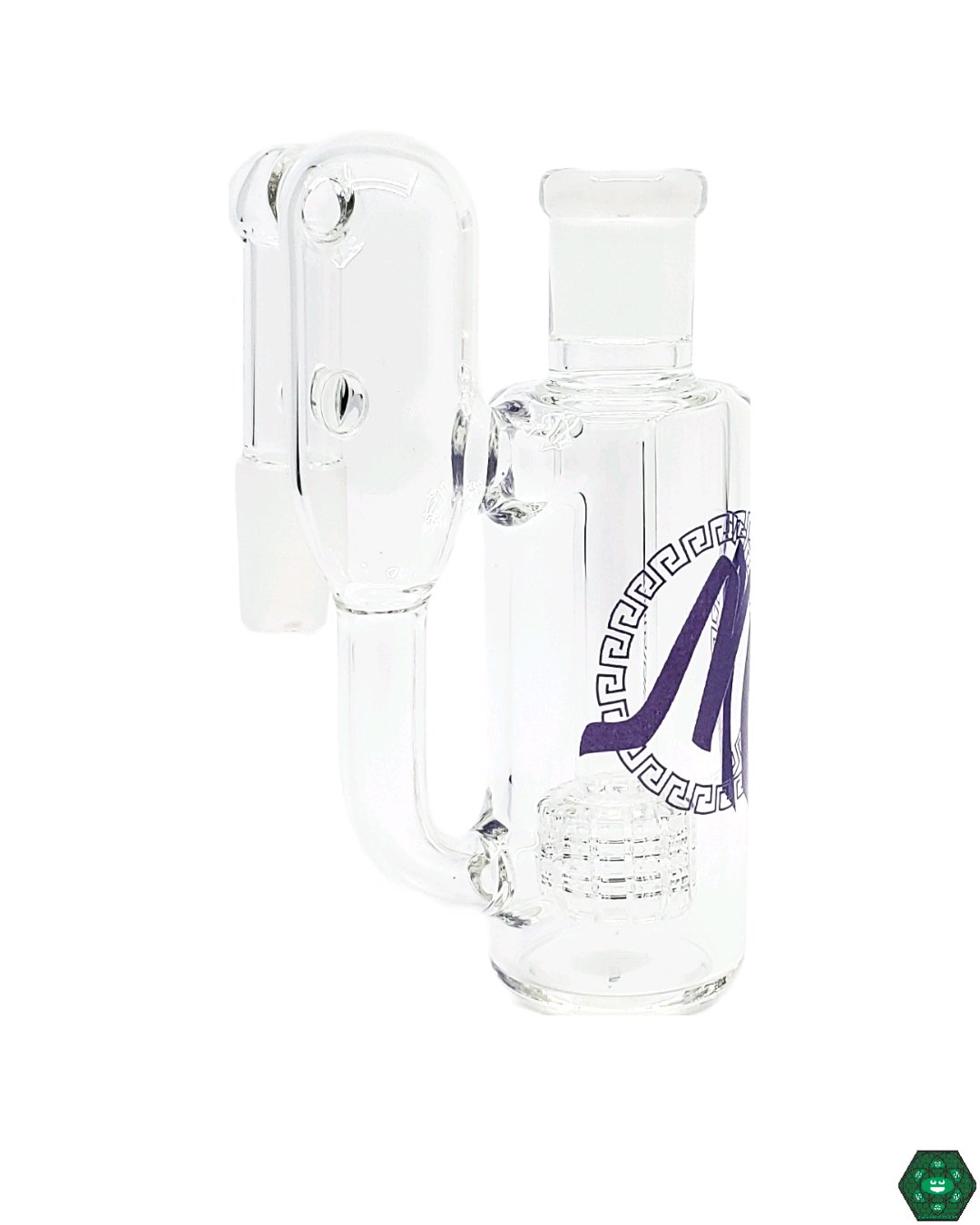 Monark Glass 38MM Matrix Recycler Ash Catcher, featuring a 38MM size, 14M and 18M joint options, offering efficient filtration for cleaner, smoother hits.