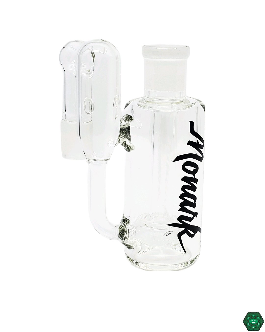  Close-up of Monark Glass 50mm Cheese Wheel Recycler Ash Catcher, highlighting its intricate design and superior filtration for smoother, more enjoyable dabbing sessions.