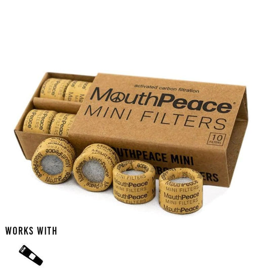 MooseLabs MouthPeace Mini Filters, high-quality filtration for a cleaner experience, using activated carbon technology to trap tar and resin, enhancing each inhalation's purity, designed to fit MouthPeace Minis, offering an improved, smoother experience, helping to reduce impurities without altering taste.