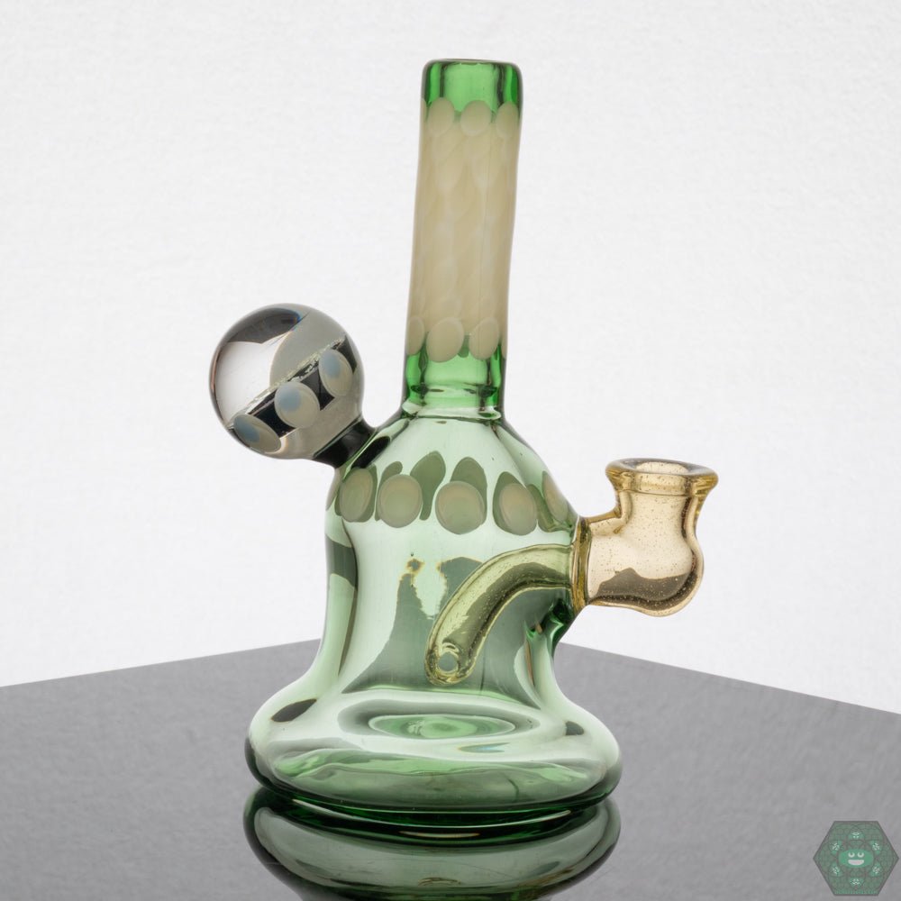 Natrix Glass Mini Tube #7 – Compact and stylish glass rig with dichroic accents for a visually stunning experience.