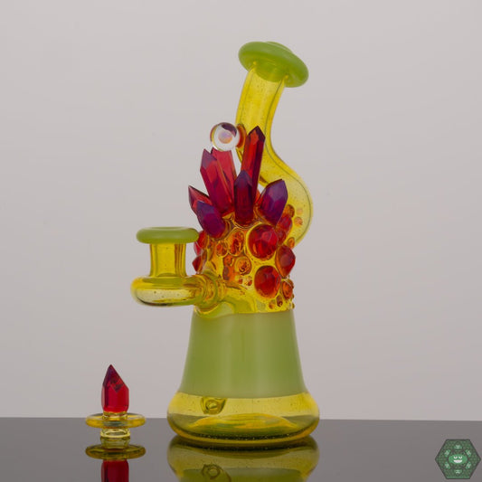 Northern Glass Works Crystal Encalmo Jammer, a heady glass art piece combining a refined crystal encalmo technique with a 10mm female joint, blending aesthetic beauty and functional artistry, ideal for those who appreciate intricate glasswork, bringing visual depth and quality to any collection.