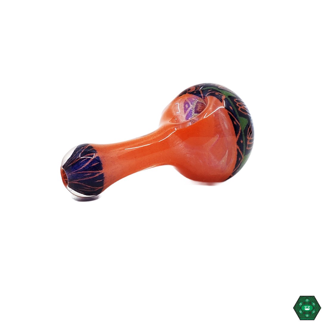 OM Glass Spoon Pipe, a premium handcrafted glass pipe with a unique artistic design for smooth and enjoyable smoking.