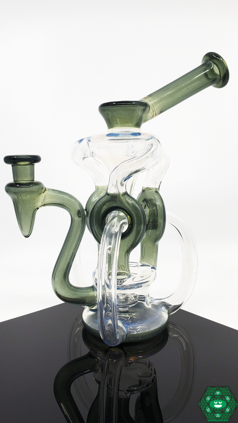 OTW Glass Ghosted Ghost TDTDR Recycler – Featuring a 10mm female 90-degree joint and 7-hole perc for enhanced dabbing sessions and smooth filtration.