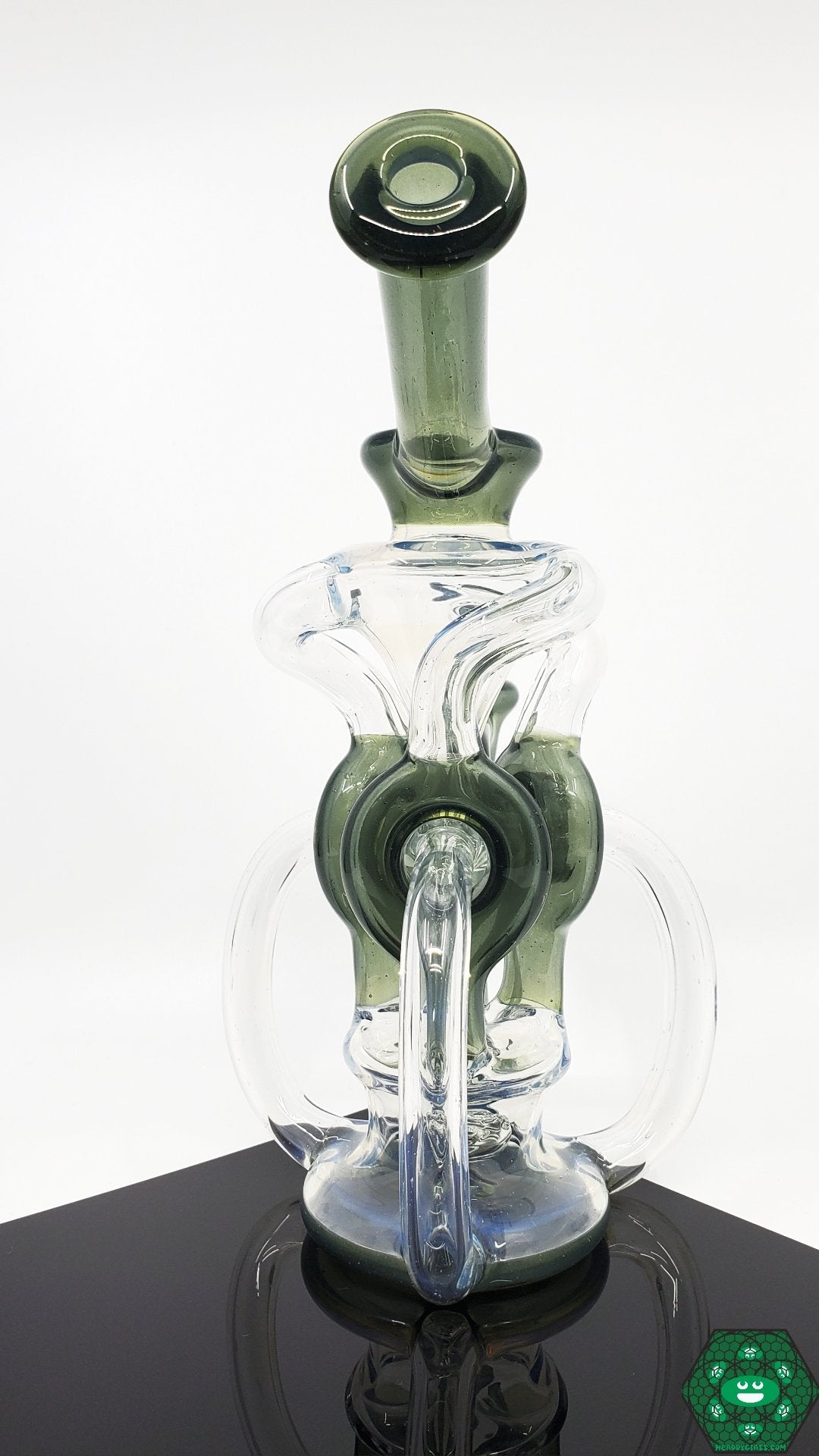 OTW Glass Ghosted Ghost TDTDR Recycler – 8-inch rig featuring a 7-hole perc, triple uptake, and single drain for smooth, consistent dabbing