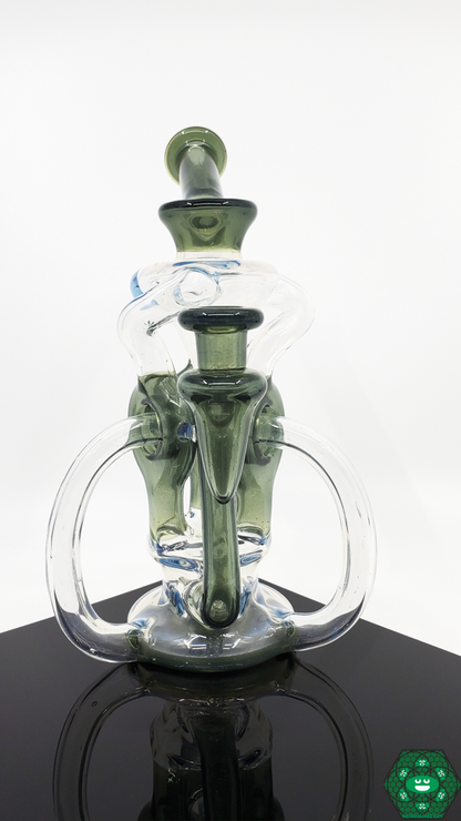 OTW Glass Ghosted Ghost TDTDR Recycler – 8-inch rig with 7-hole perc and triple uptake design, offering smooth airflow and efficient filtration.
