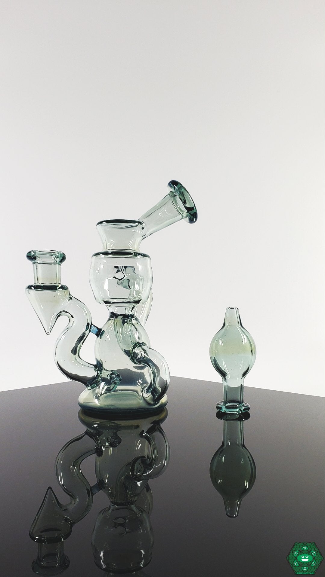Professor Dank Mini Klein Recycler: Showcasing the Klein recycler system designed for smooth and pure hits in a portable glass rig.
